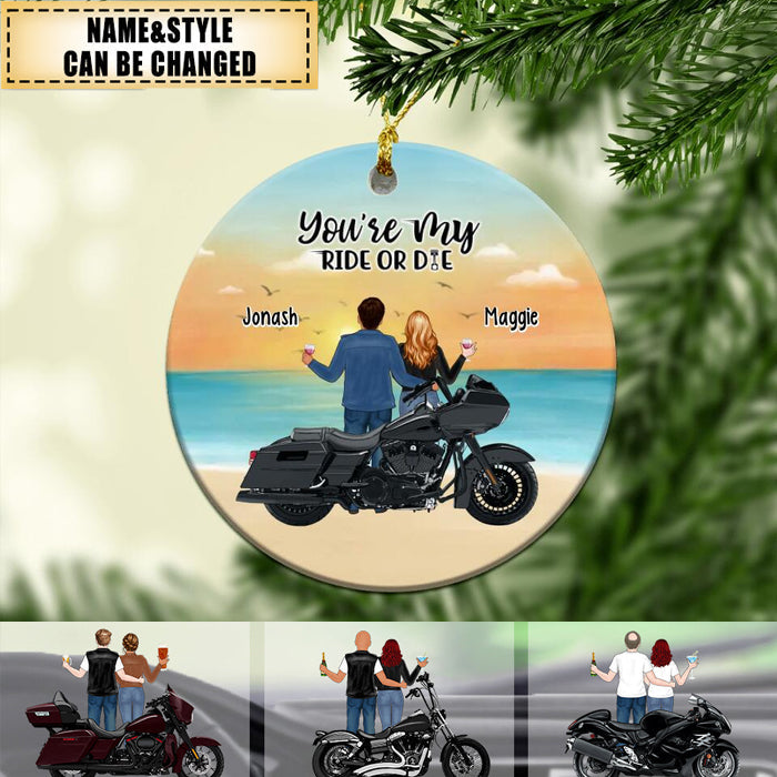 YOU'RE MY RIDE - Personalized Ceramic Ornament, Motorcycle Drinking Couple, Gifts For Motorcycle Lovers
