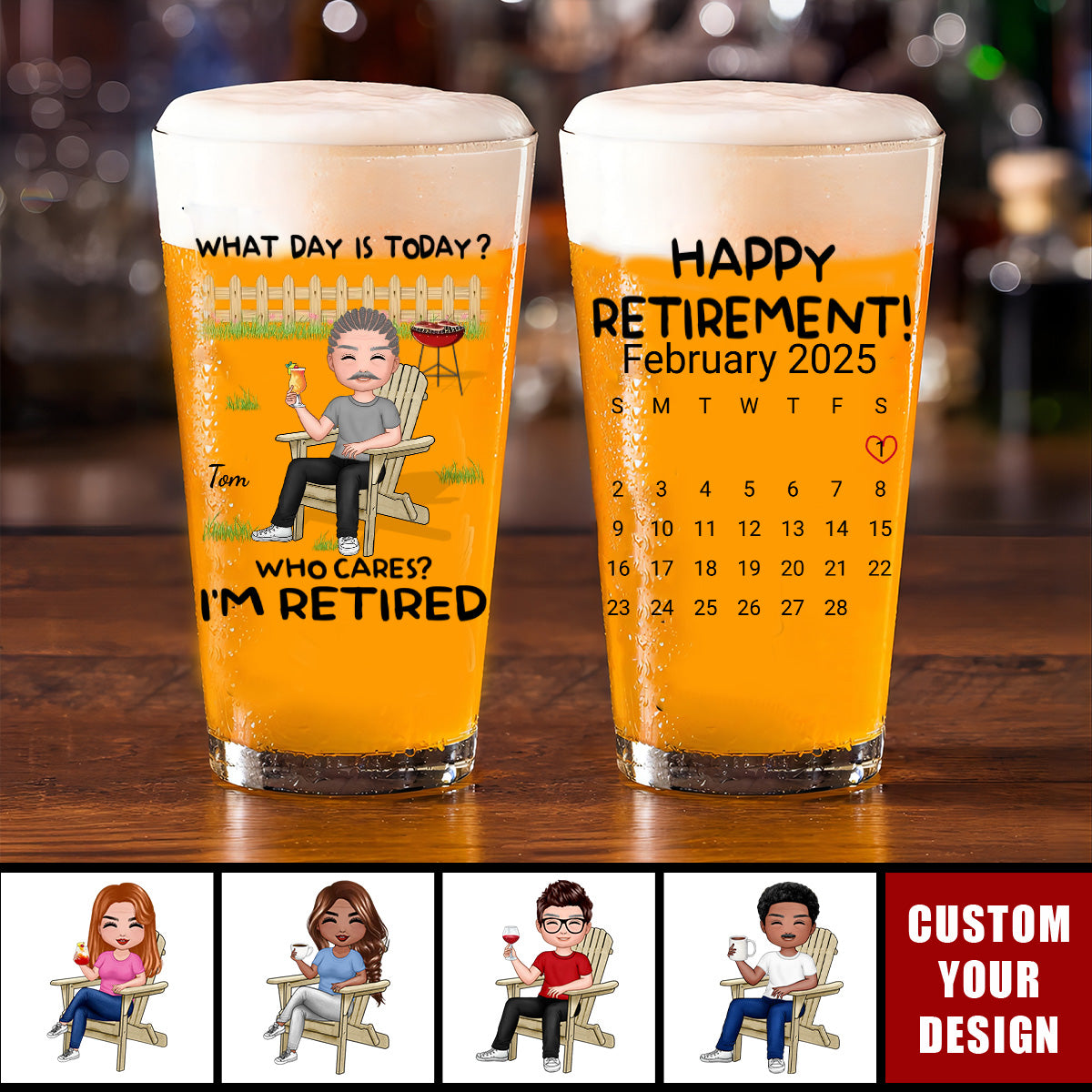 What Day Is Today Calendar Personalized Beer Glass, Retirement Gift