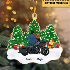 Personalized Biker Motorcycle Christmas Ornament, Custom Motorcycle Couple Ornament, Biker Lover Shaped Christmas Gift Ornament