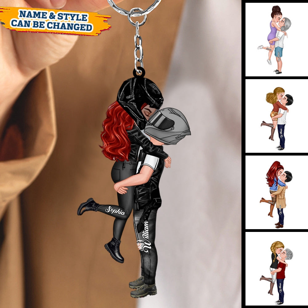 Personalized Motorcycle Kissing Doll Couple Keychain