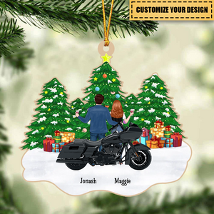 Personalized Biker Motorcycle Christmas Ornament, Custom Motorcycle Couple Ornament, Biker Lover Shaped Christmas Gift Ornament