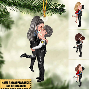 Personalized Christmas Ornament, Couple Portrait Police Officer Gifts by Occupation