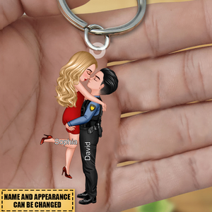 Personalized Keychain, Couple Portrait Police Officer Gifts by Occupation