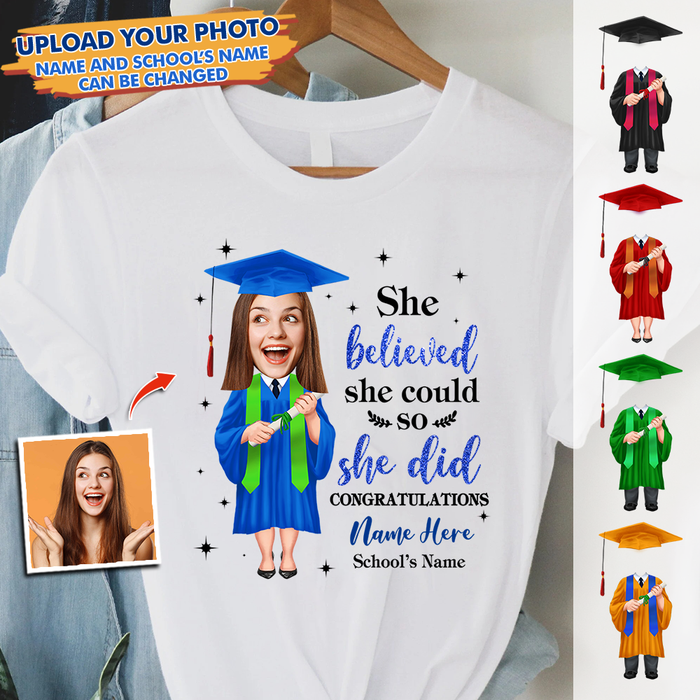 Personalized She Believed She Could Senior Class Of 2023 Graduation T-shirt, Grad Gift