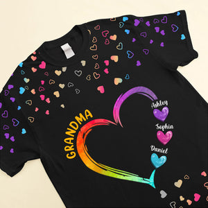 Colorful Rainbow Heart Grandma Mom Kids, Best Gift For Nana Mum Personalized 3D Shirt