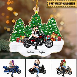Kissing Couple - Personalized Biker Motorcycle Christmas Ornament, Custom Motorcycle Couple Ornament, Biker Lover Shaped Christmas Gift Ornament