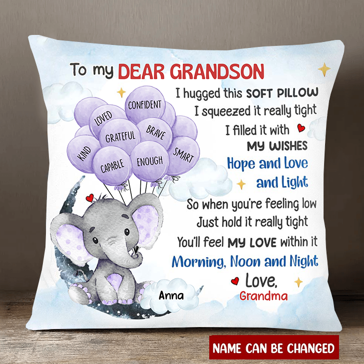 Gift For Grandson Elephant Affirmation Pillow