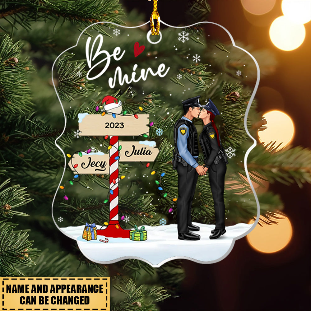 Sweetest Christmas Couple Hugging Kissing In The Snow Personalized Acrylic Christmas Ornament