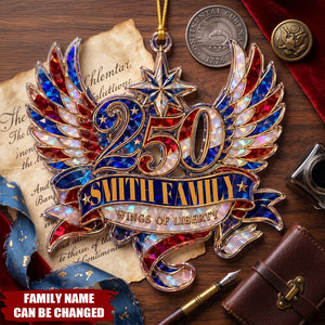 Custom Wings Of Liberty 250th Acrylic Ornament, Personalized Patriotic Family Decor