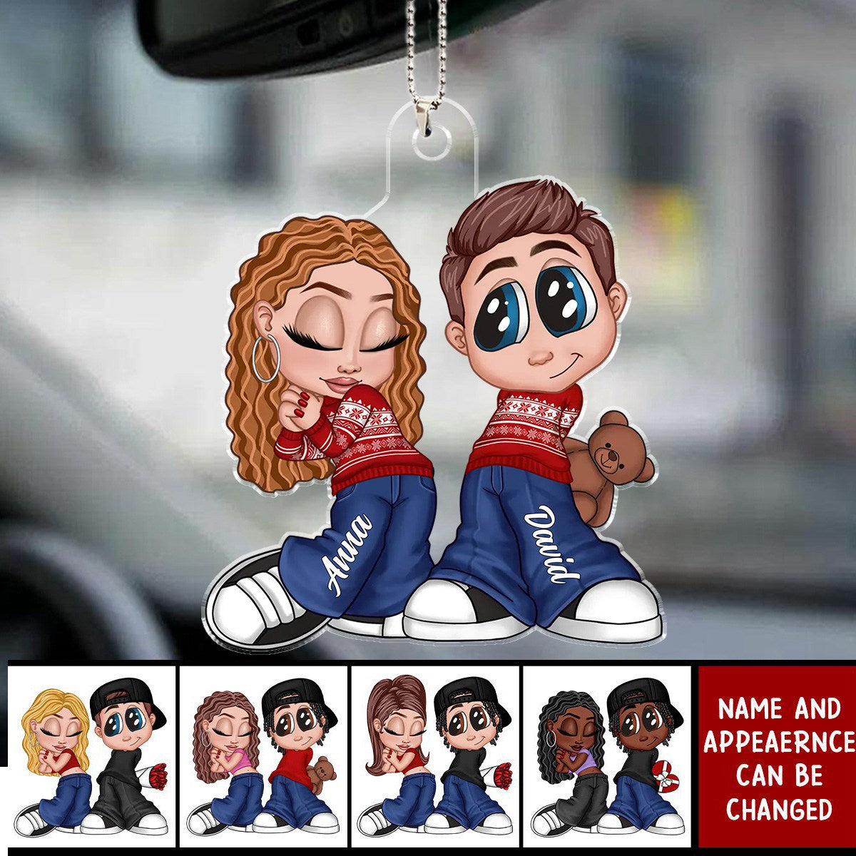 Christmas Y2K Couple Personalized Acrylic Car Ornament, Christmas Gift for Him for Her