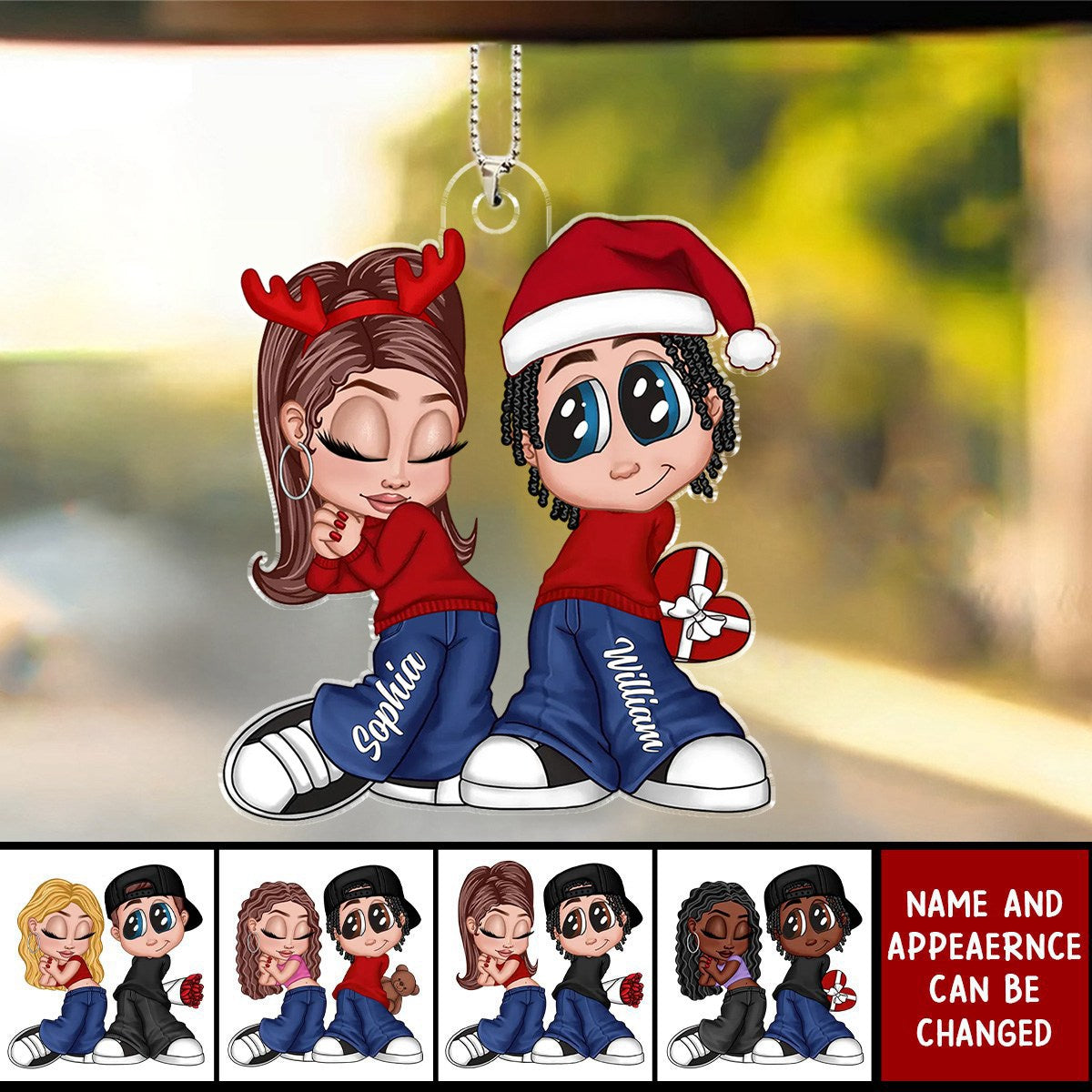 Christmas Y2K Couple Personalized Acrylic Car Ornament, Christmas Gift for Him for Her