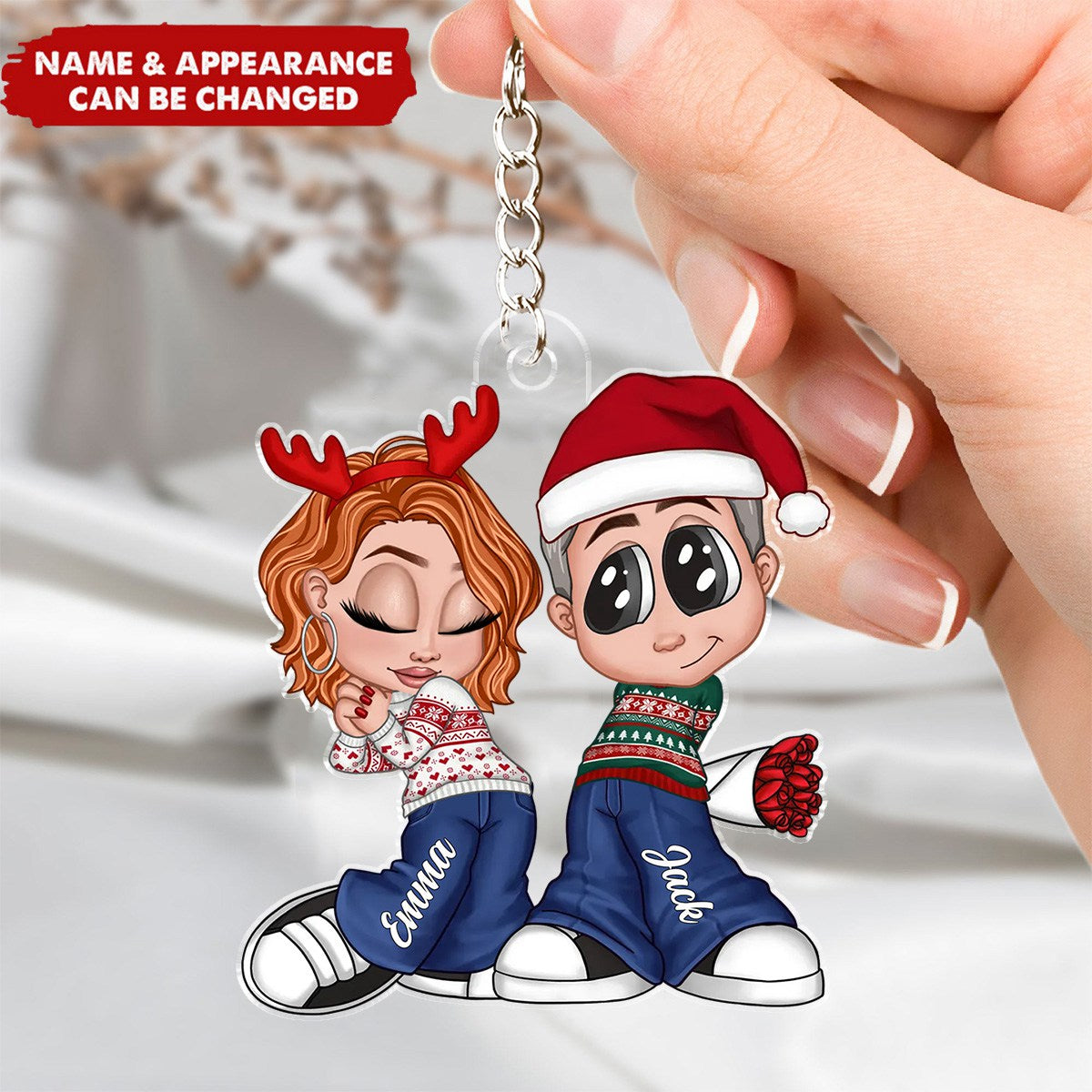 Christmas Y2K Couple Personalized Acrylic Keychain, Christmas Gift for Him for Her