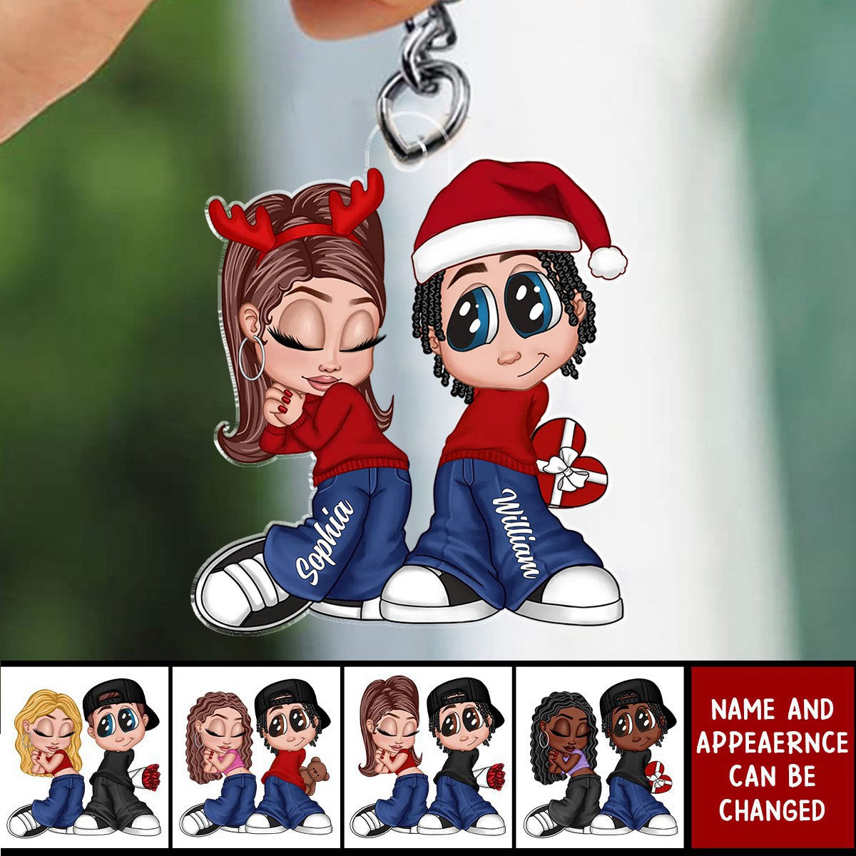 Christmas Y2K Couple Personalized Acrylic Keychain, Christmas Gift for Him for Her