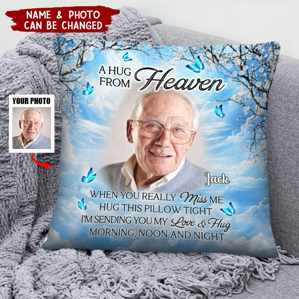 Custom Photo A Hug From Heaven - Memorial Personalized Custom Pillow - Sympathy Gift For Family Members