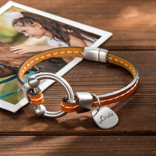 Personalized Equestrian Horsebit Leather Magnetic Bracelet with Name Horse Lovers Jewelry Birthday Mother's Day Gift for Woman Girl