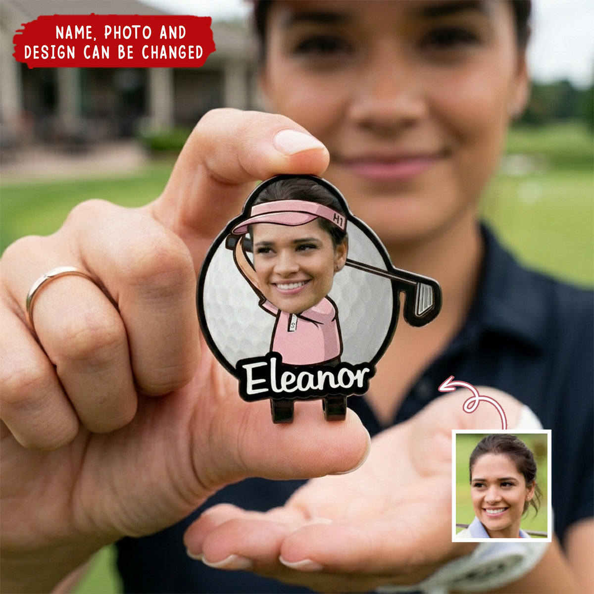 Personalized Cartoon Character Face Photo Golf Ball Marker Magnetic Hat Clip with Name - Birthday Game Day Gift for Golf Lover