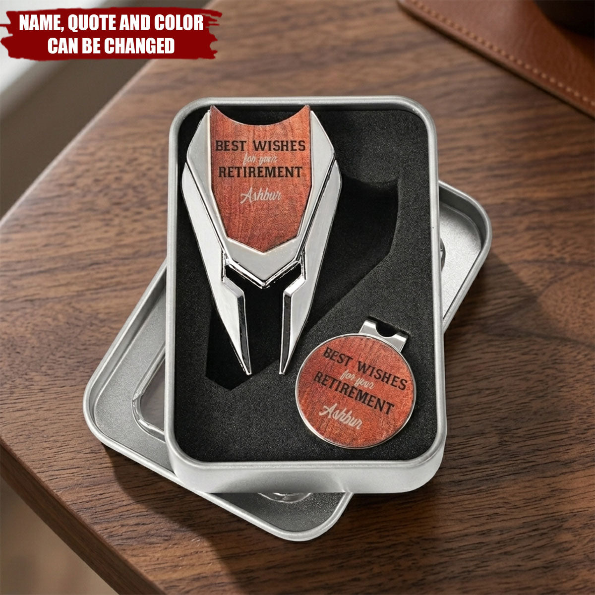Personalized Retirement Golf Divot Repair Tool Magnetic Hat Clip Set with Name Ball Marker and Box Golf Accessories Retirement Gift for Golf Lover