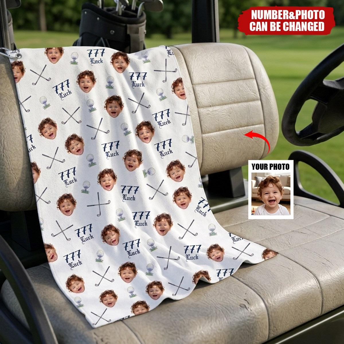 Personalized Face Photo Golf Towel with Number, Birthday Gift for Golf Player