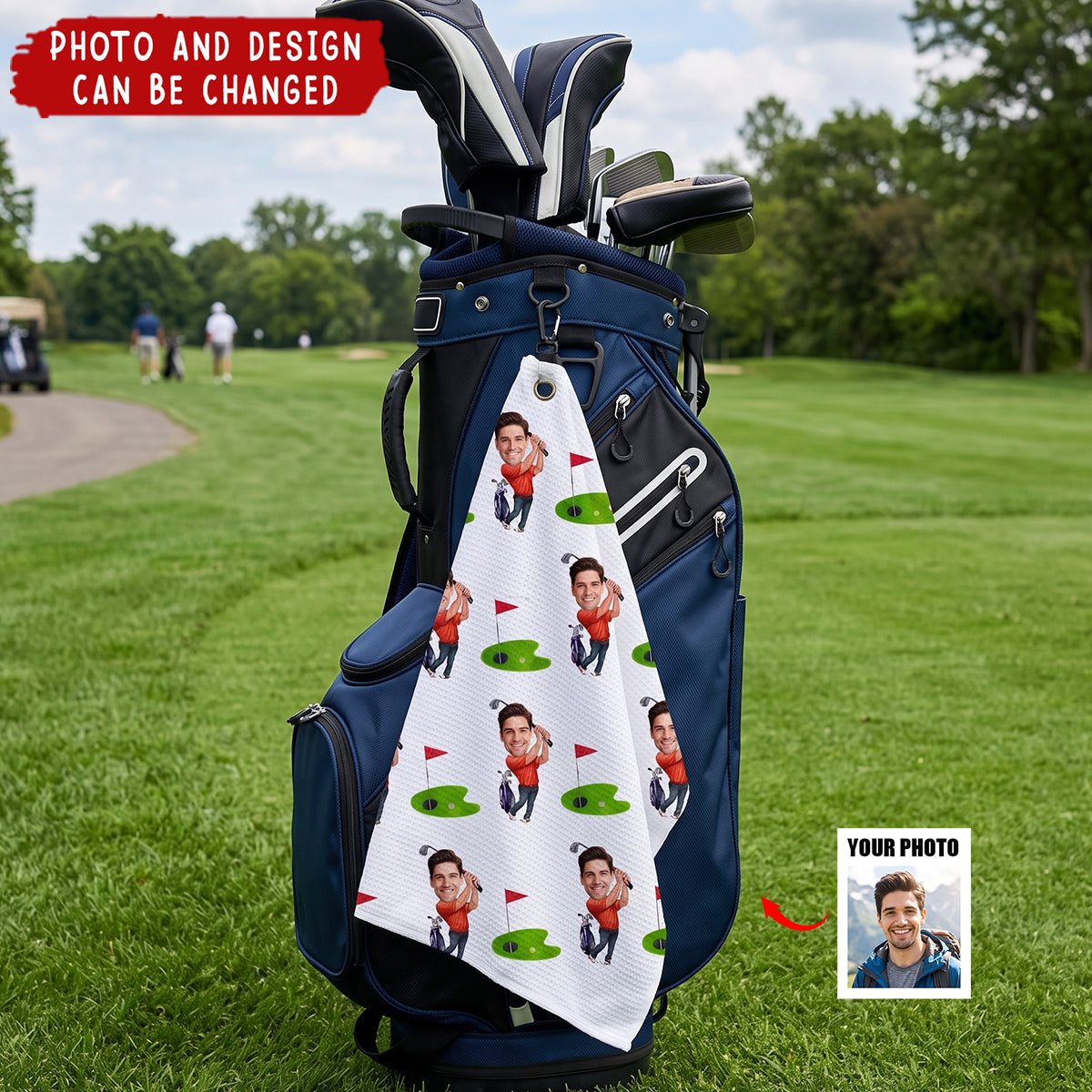 Birthday Gift for Golf Lovers - Personalized Avatar Photo Quick Dry Microfiber Golf Towel