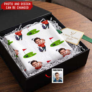 Birthday Gift for Golf Lovers - Personalized Avatar Photo Quick Dry Microfiber Golf Towel