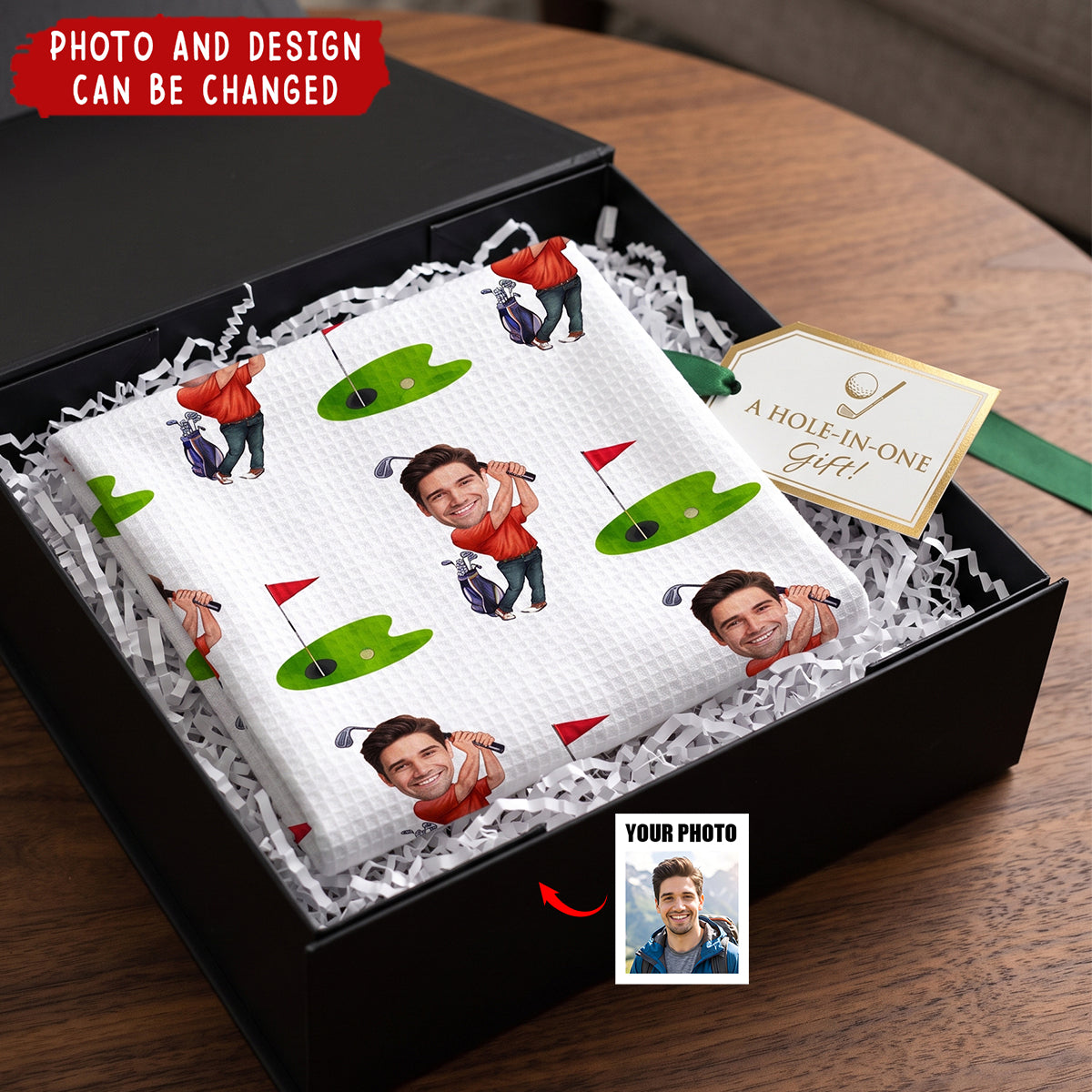 Birthday Gift for Golf Lovers - Personalized Avatar Photo Quick Dry Microfiber Golf Towel
