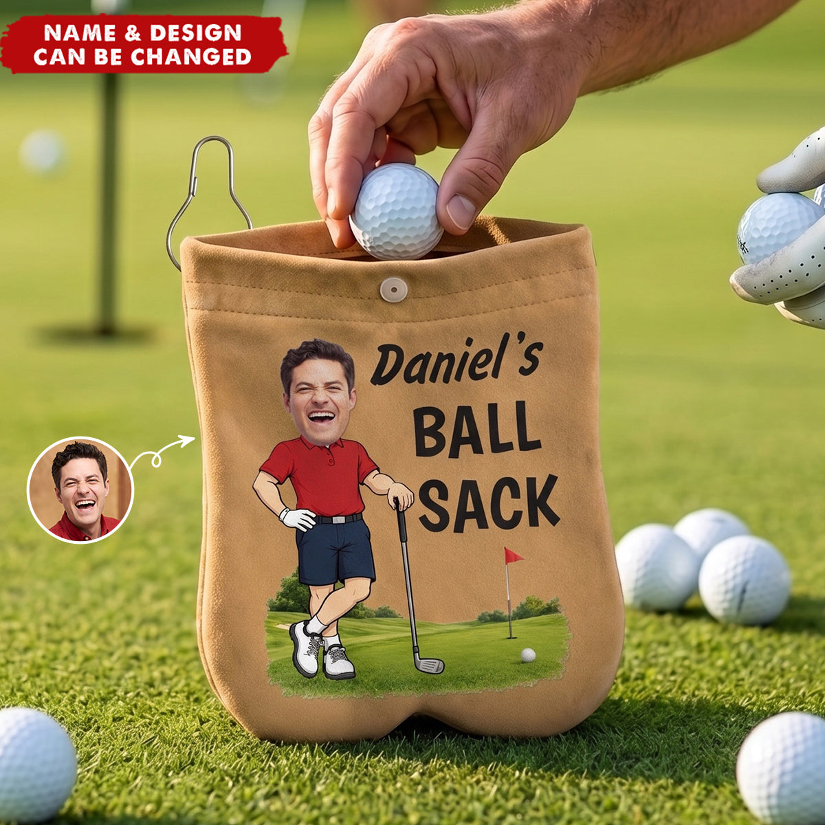 Custom Photo Golf Ball Bag Sack - Personalized Birthday Gifts For Golf Lovers, Sports Fans, Sports Lovers
