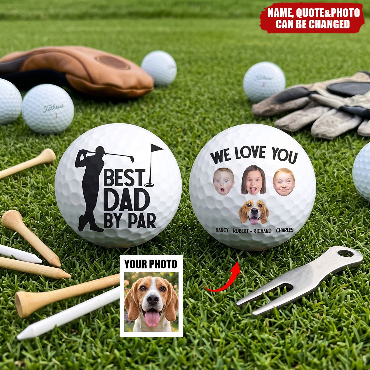 Best Dad By Par Grandpa Papa Husband Golf Gift - Personalized Photo Golf Ball