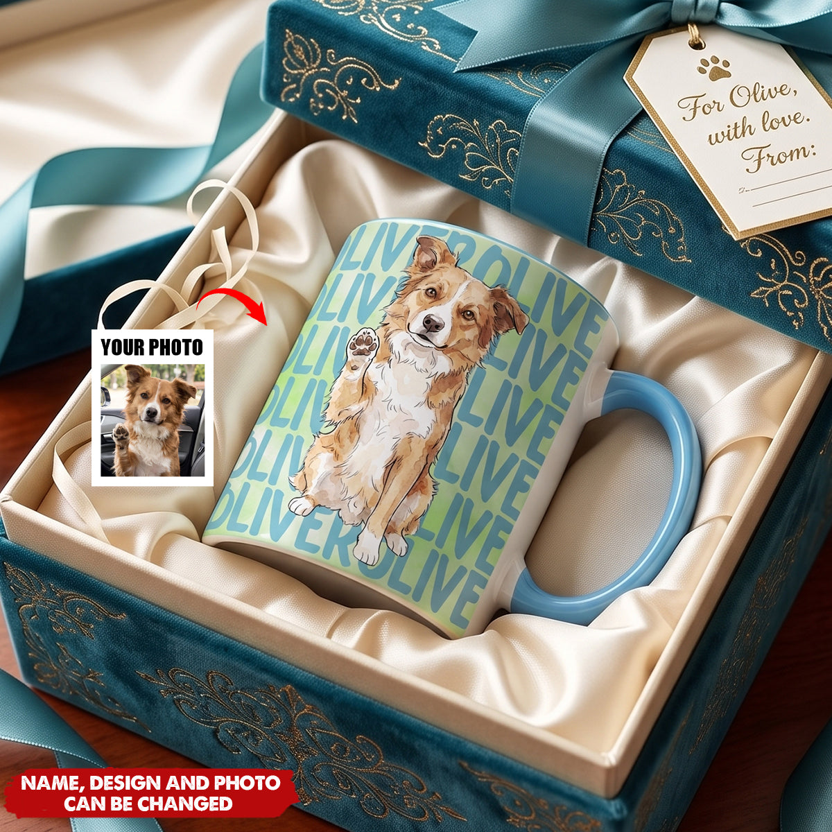 Custom Pet Portrait & Name Watercolor Style - Personalized Mug