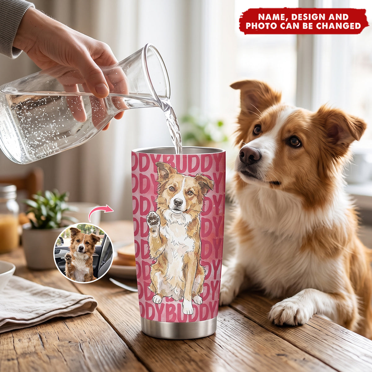 Custom Pet Portrait & Name Watercolor Style - Personalized Tumbler Cup