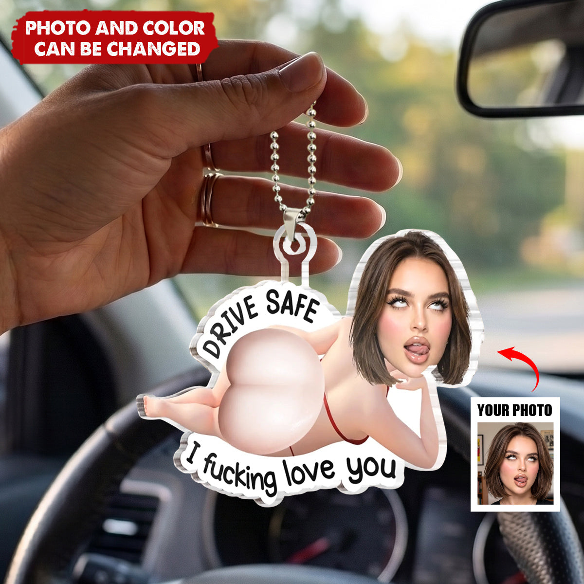 Custom Photo Squishy Acrylic Car Ornament - Personalized Anniversary Wedding Gifts For Husband And Wife, Him And Her - Eyes Off, Maybe