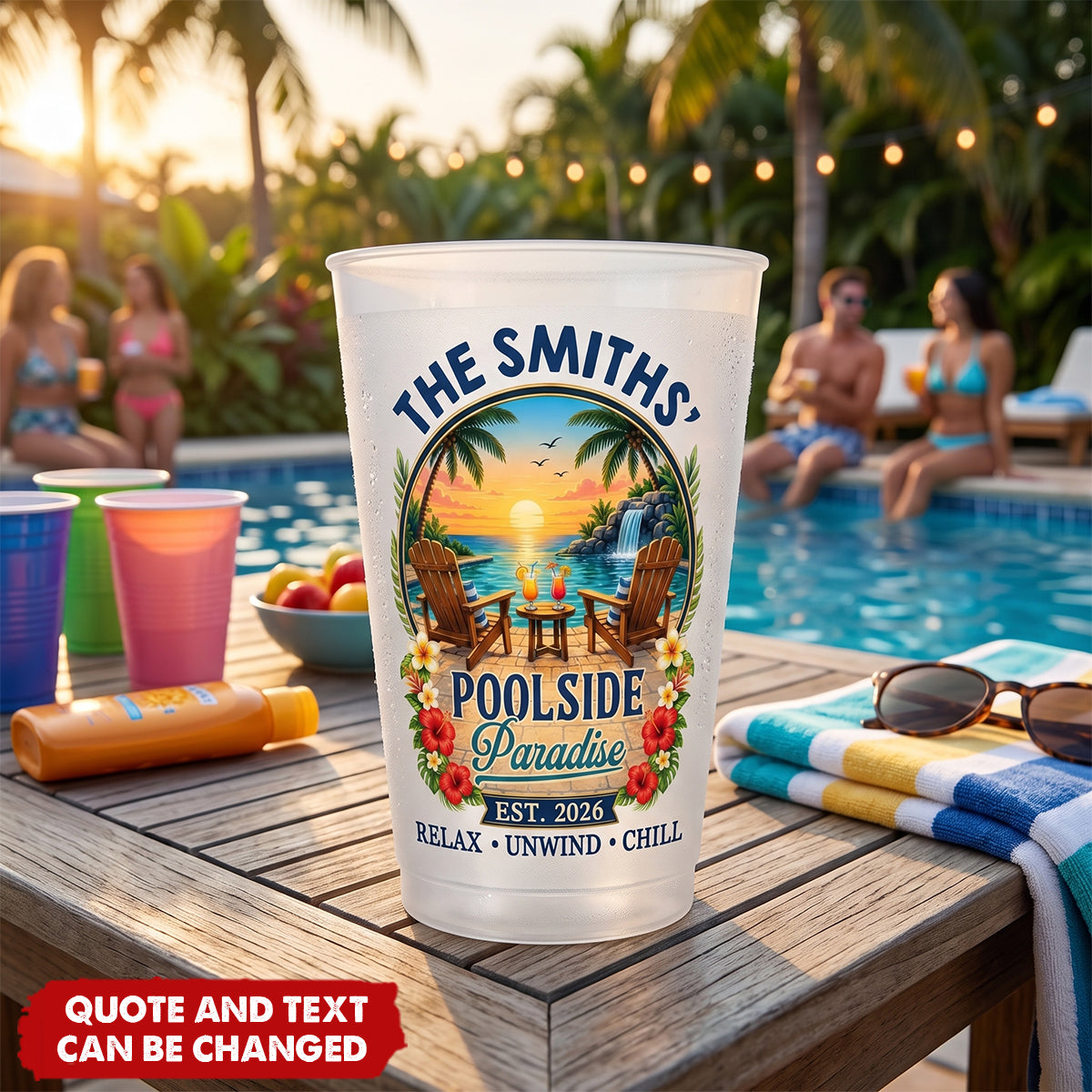 Custom Poolside Party Cups - Personalized Summer Vacation And Travel Gifts For Mom, Dad, Brother, Sister - Good Times Splashing