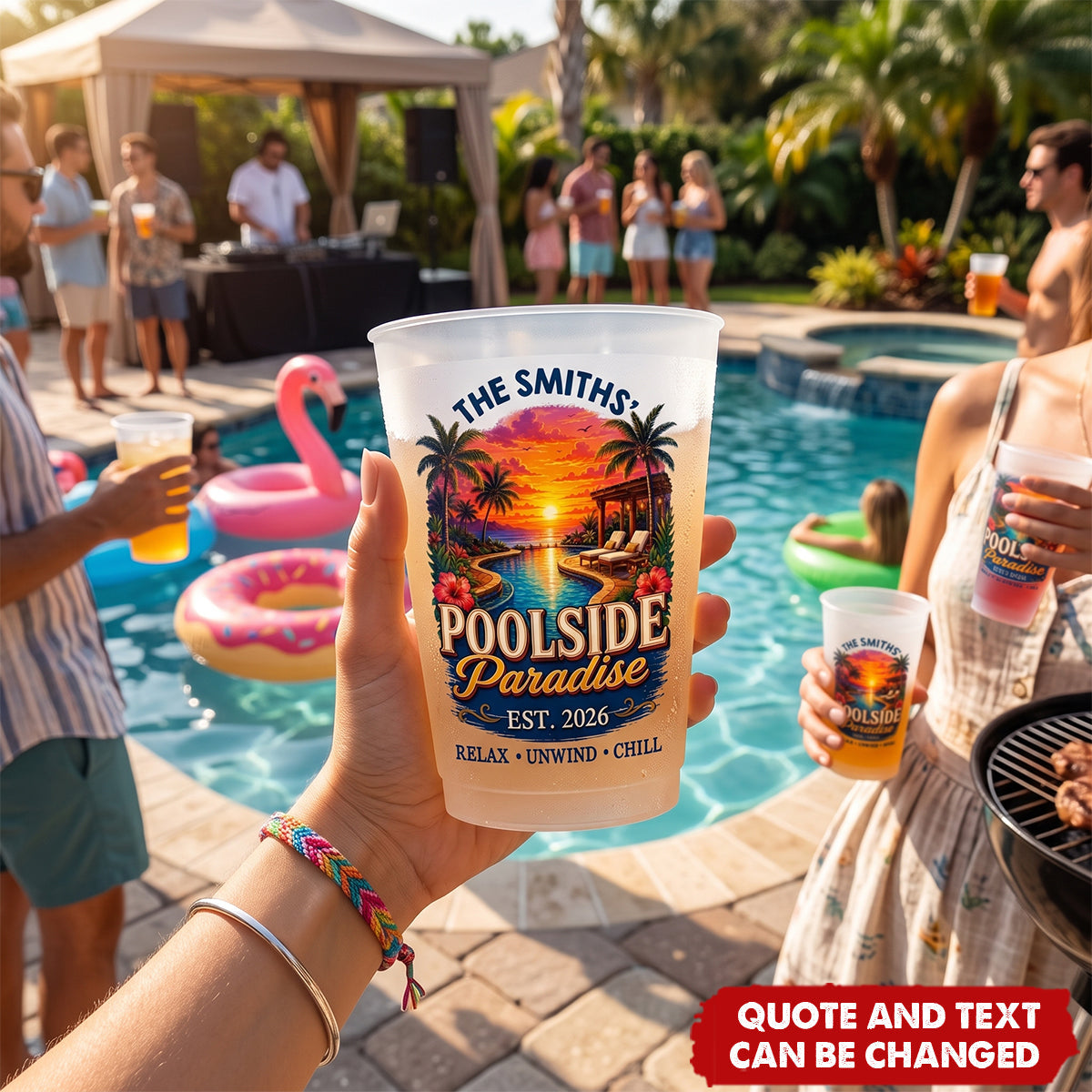 Custom Poolside Party Cups - Personalized Summer Vacation And Travel Gifts For Mom, Dad, Brother, Sister - Pool Days Forever