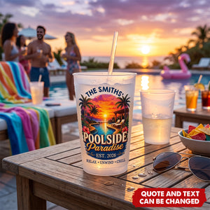 Custom Poolside Party Cups - Personalized Summer Vacation And Travel Gifts For Mom, Dad, Brother, Sister - Pool Days Forever