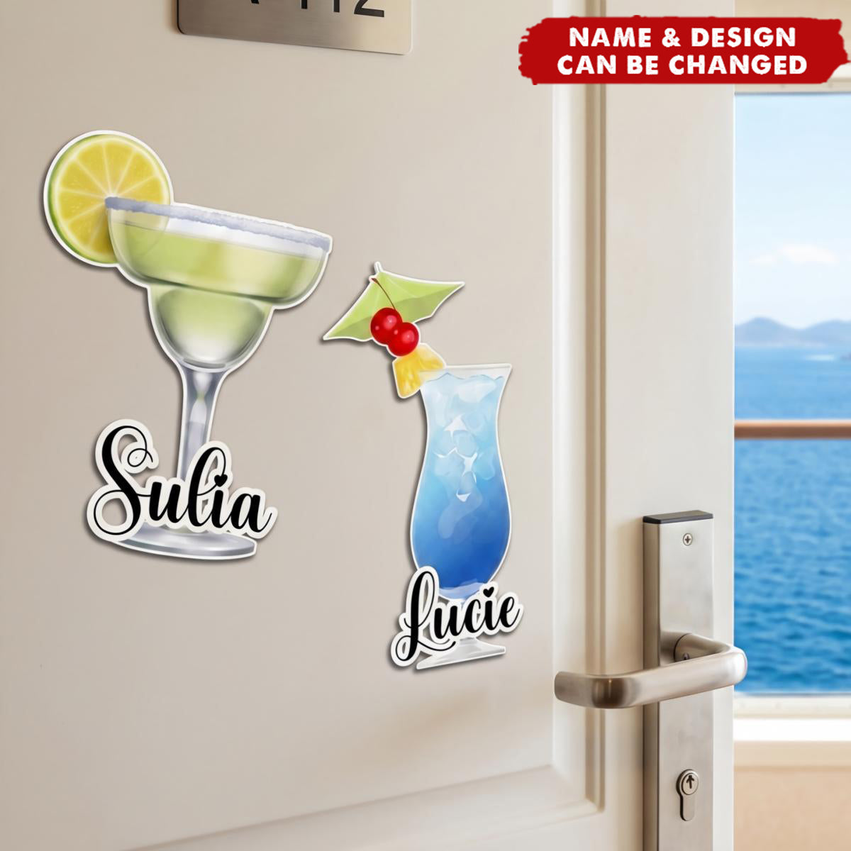 Cocktail & Tropical Drink Cruise Door Signs Stateroom Decor Cruising Family Vacation, Girls Trip - Personalized Magnet