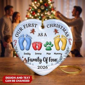 Custom First Christmas Ceramic Ornament - Personalized Christmas Baby Shower Gifts For New Moms, New Dads, New Parents - Blessed With Our Little One