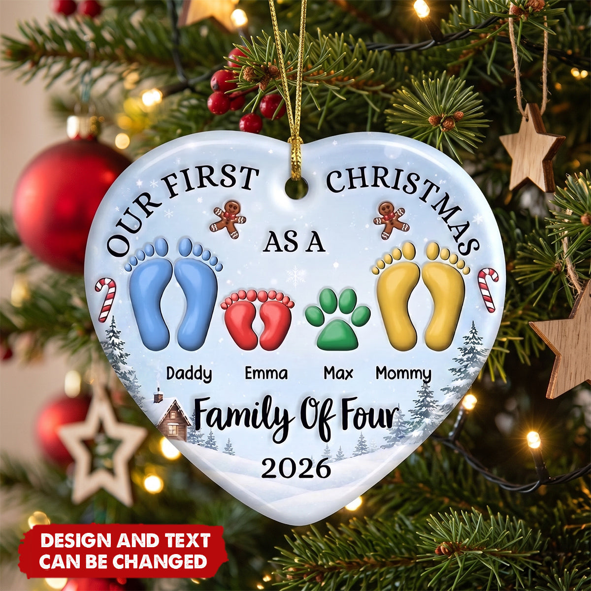 Custom First Christmas Ceramic Ornament - Personalized Christmas Baby Shower Gifts For New Moms, New Dads, New Parents - Blessed With Our Little One