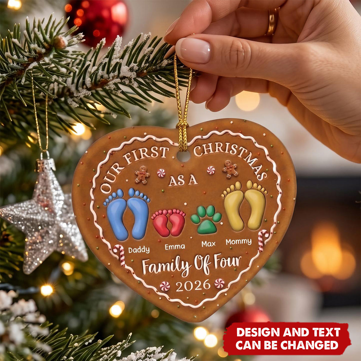 Custom First Christmas Ceramic Ornament - Personalized Christmas Baby Shower Gifts For New Moms, New Dads, New Parents - First Steps Into Family Love