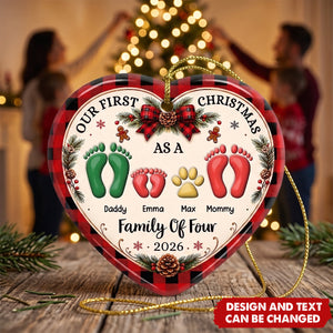 Custom First Christmas Ceramic Ornament - Personalized Christmas Baby Shower Gifts For New Moms, New Dads, New Parents - Walking Together In Love