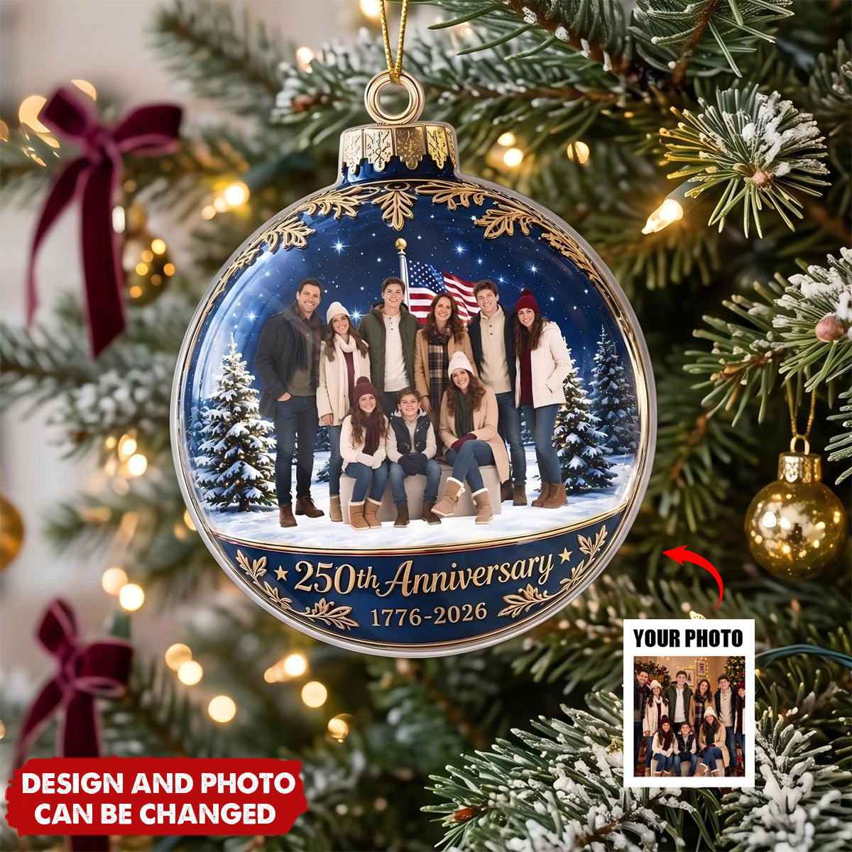 Custom Photo Acrylic Ornament - Personalized America 250th Anniversary Christmas Gifts For Mom, Dad, Brother, Sister - Bright Moments Together Always