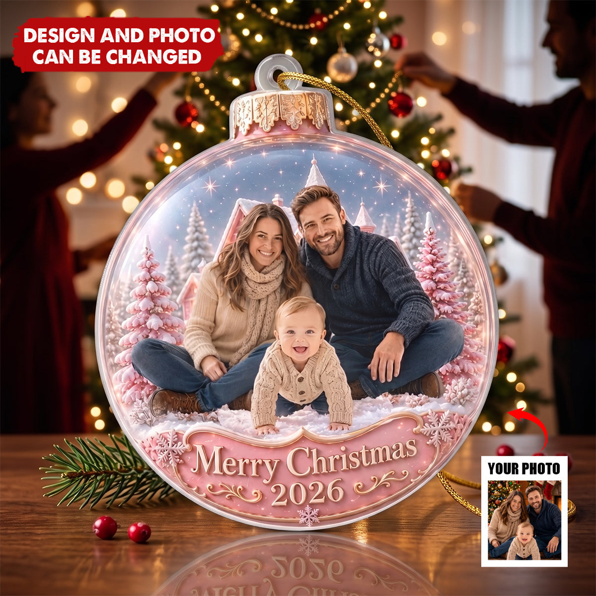 Custom Photo Acrylic Ornament - Personalized Christmas Baby Shower Gifts For New Moms, New Dads, New Parents - Love That Sparkles Forever