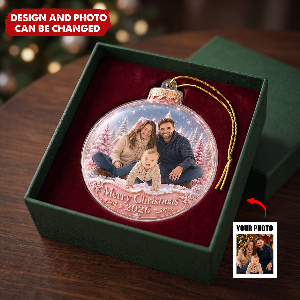 Custom Photo Acrylic Ornament - Personalized Christmas Baby Shower Gifts For New Moms, New Dads, New Parents - Love That Sparkles Forever