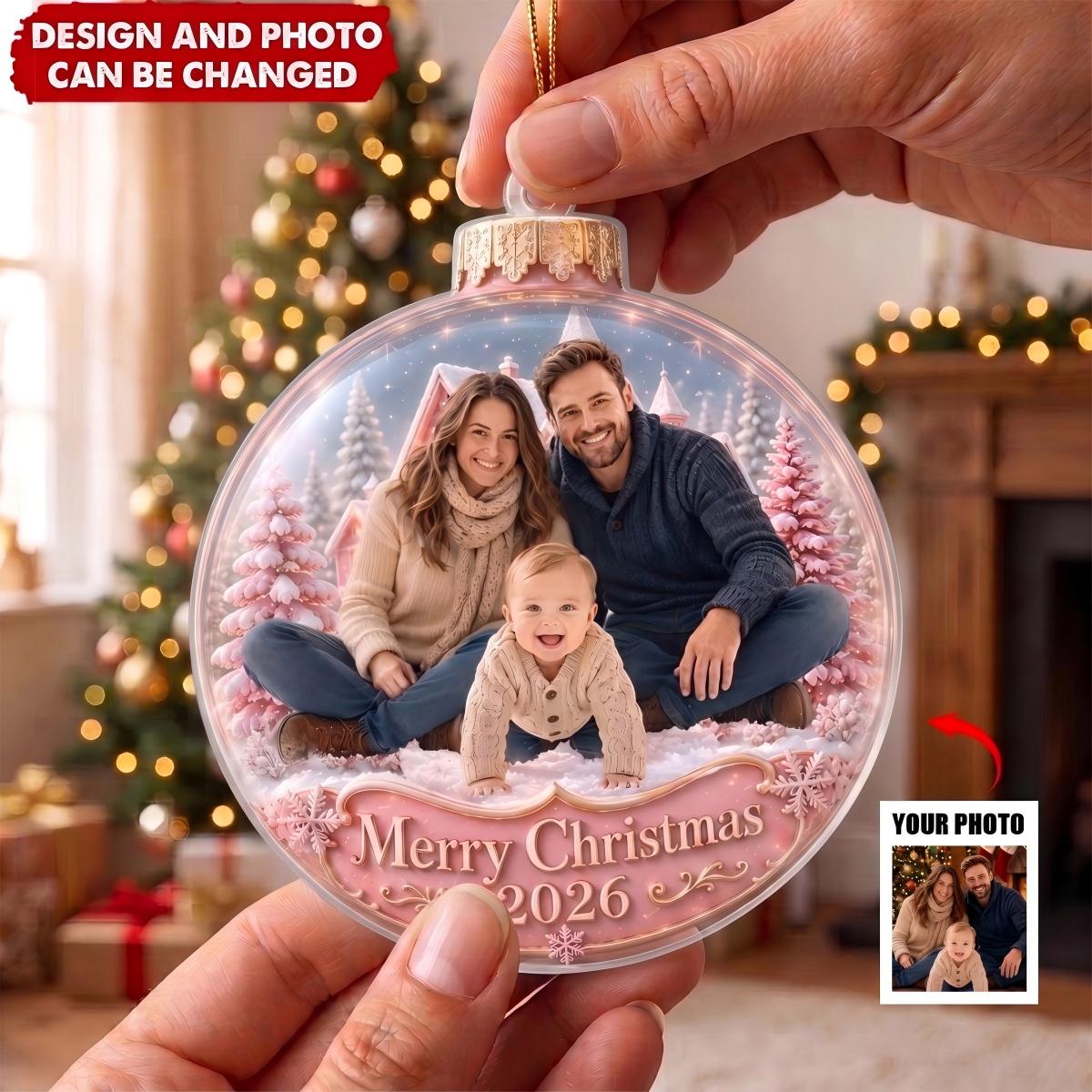 Custom Photo Acrylic Ornament - Personalized Christmas Baby Shower Gifts For New Moms, New Dads, New Parents - Love That Sparkles Forever