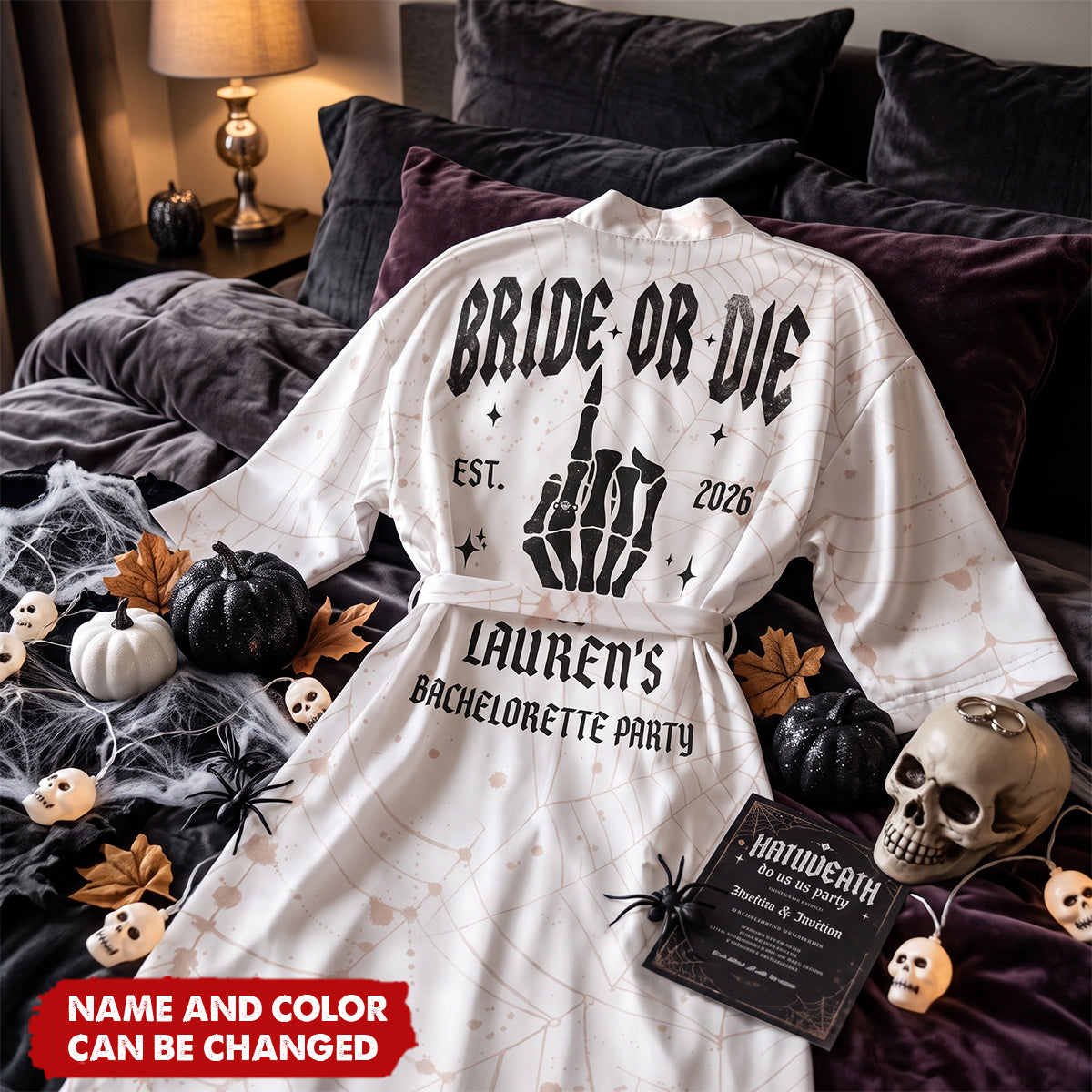 Halloween Bachelorette Party Bride Or Die - Personalized Robe