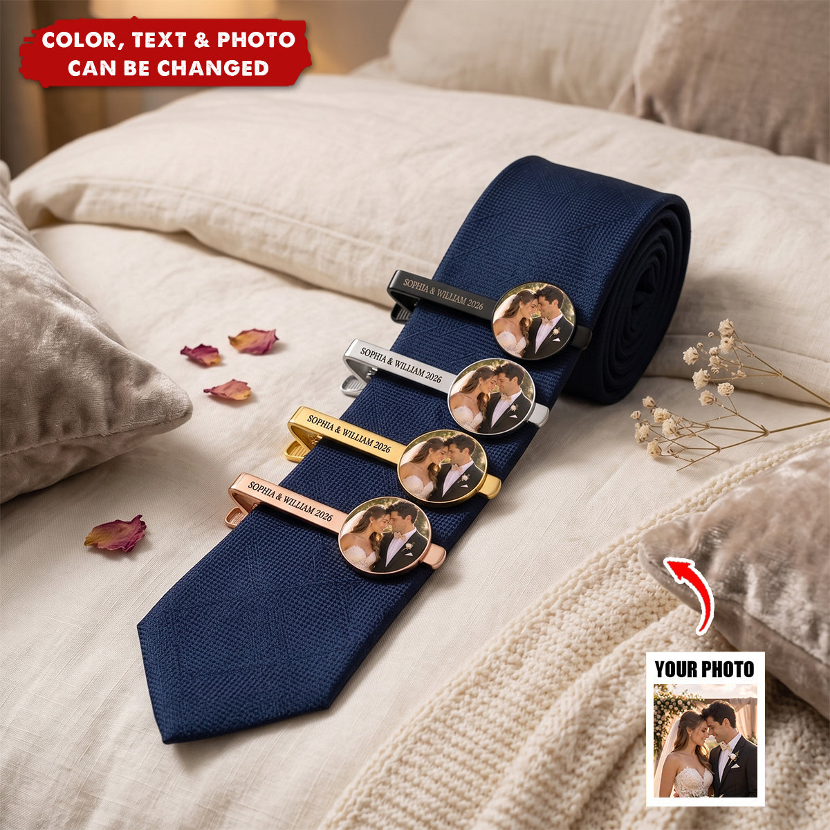 Custom Photo Romantic Wedding Couple - Personalized Tie Clip