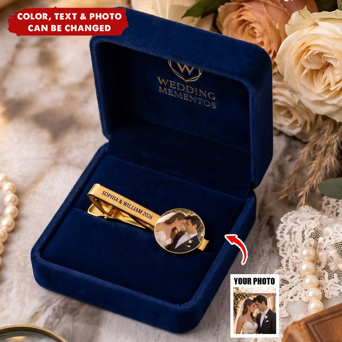 Custom Photo Romantic Wedding Couple - Personalized Tie Clip
