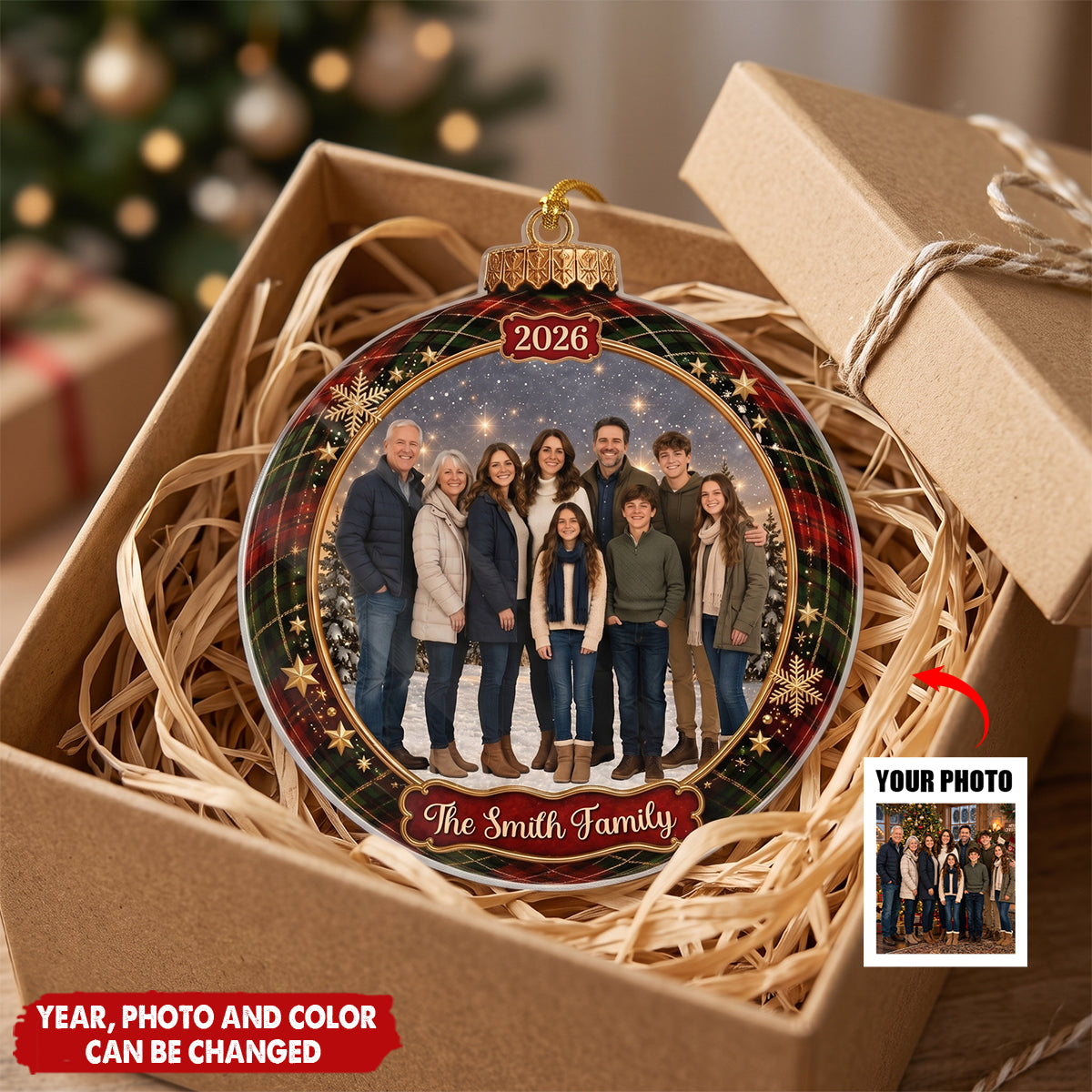 Custom Photo Acrylic Ornament - Personalized Christmas Birthday Gifts For Mom, Dad, Brother, Sister - Love Makes A Family Whole