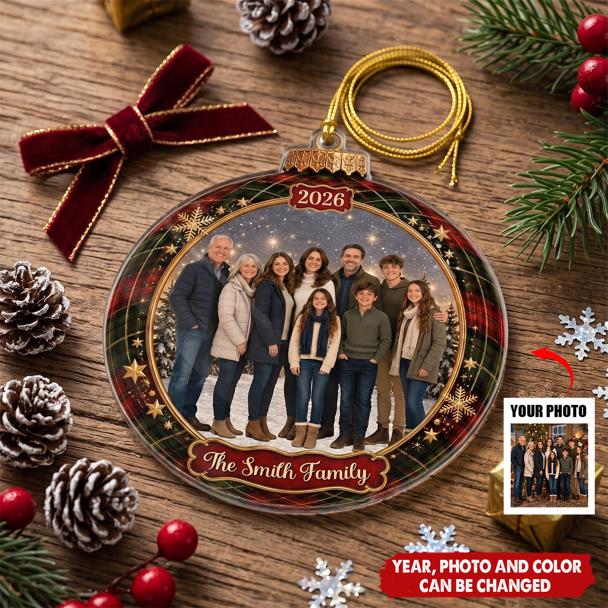Custom Photo Acrylic Ornament - Personalized Christmas Birthday Gifts For Mom, Dad, Brother, Sister - Love Makes A Family Whole