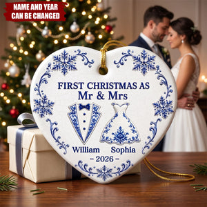 Custom First Christmas Ceramic Ornament - Personalized Anniversary Christmas Wedding Gifts For Husband And Wife, Him And Her - Our Love Story Starts Here