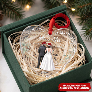 Custom First Christmas Heart Glass Ornament - Personalized Anniversary Christmas Wedding Gifts - Our Forever Winter Chapter