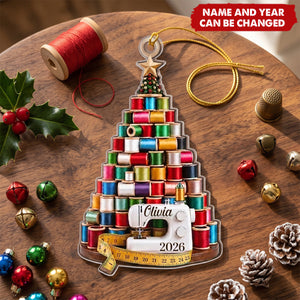 Custom Acrylic Ornament - Personalized Christmas Birthday Tailor Gifts For Sewer, Seamstress - Threaded With Love And Cheer